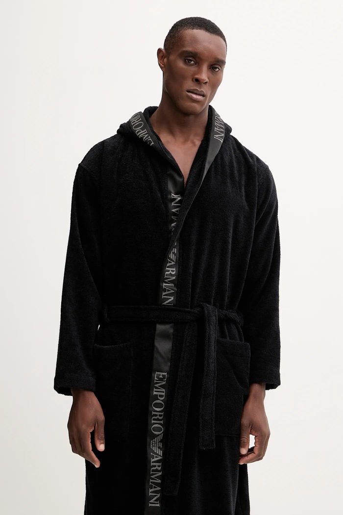 Bombažen kopalni plašč Emporio Armani Underwear EM002255.AF14986 črna AW25