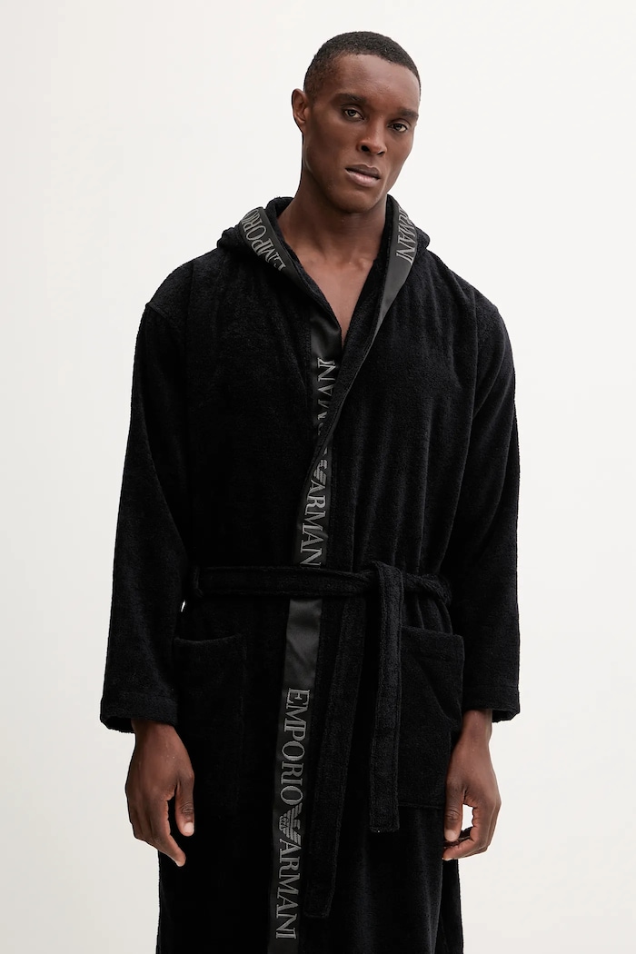 Bombažen kopalni plašč Emporio Armani Underwear EM002255.AF14986 črna AW25