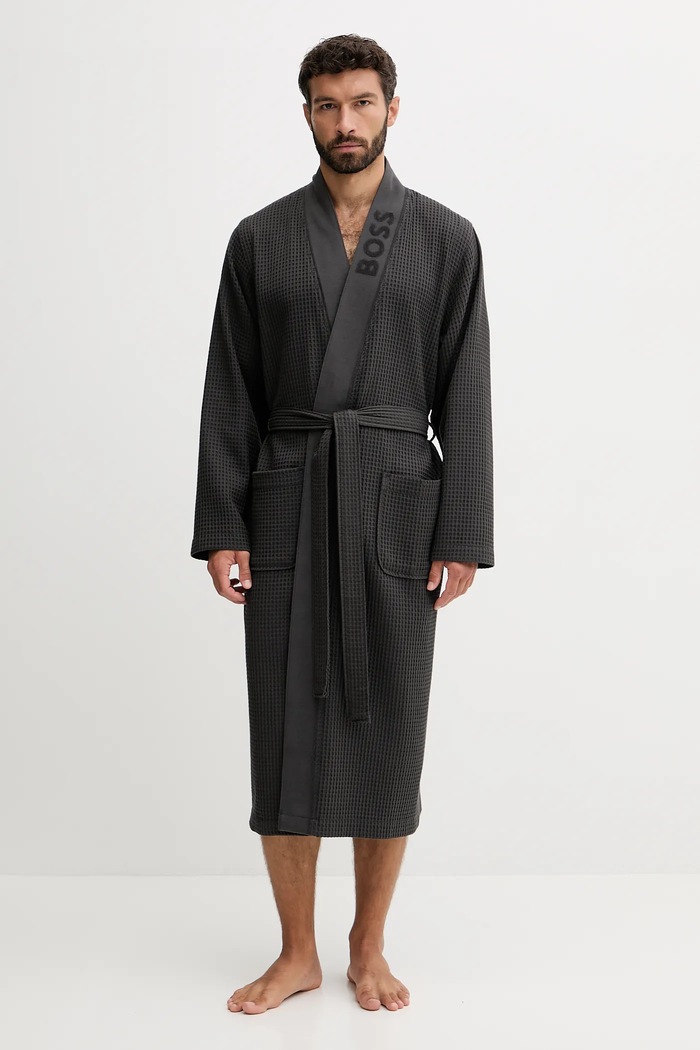 Kućni ogrtač BOSS Waffle Kimono tkanina siva 50510756