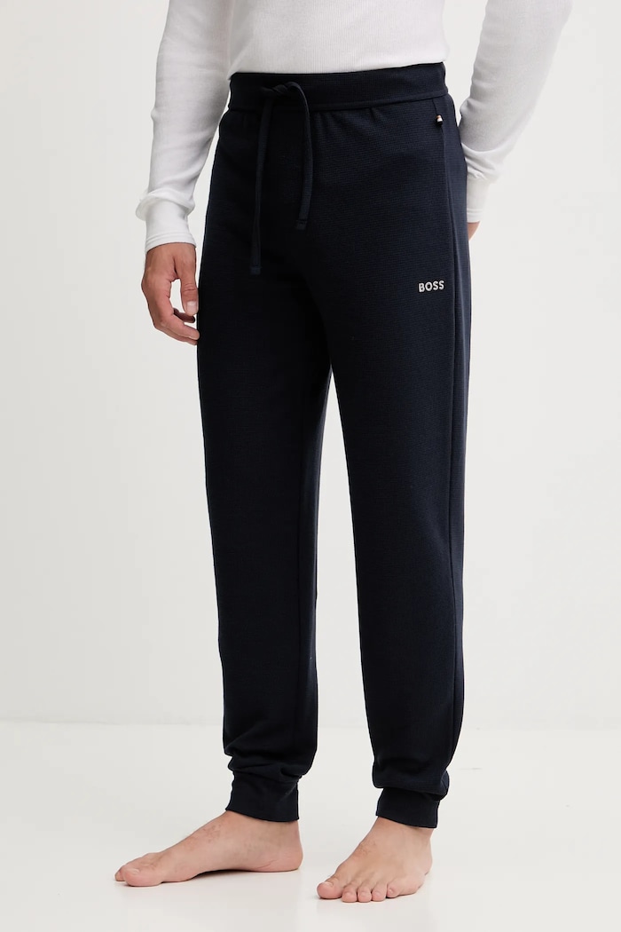 BOSS teplákové nohavice pánske Waffle Pants Cuff pletenina tmavomodrá 50535878
