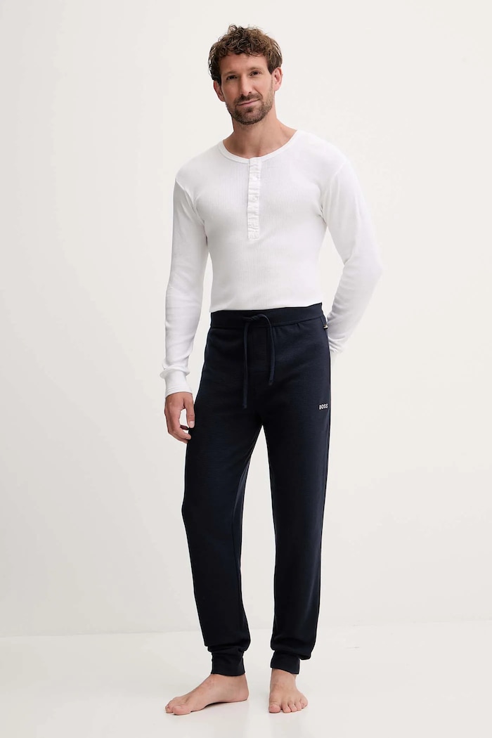 BOSS teplákové nohavice pánske Waffle Pants Cuff 50535878 tmavomodrá AW25