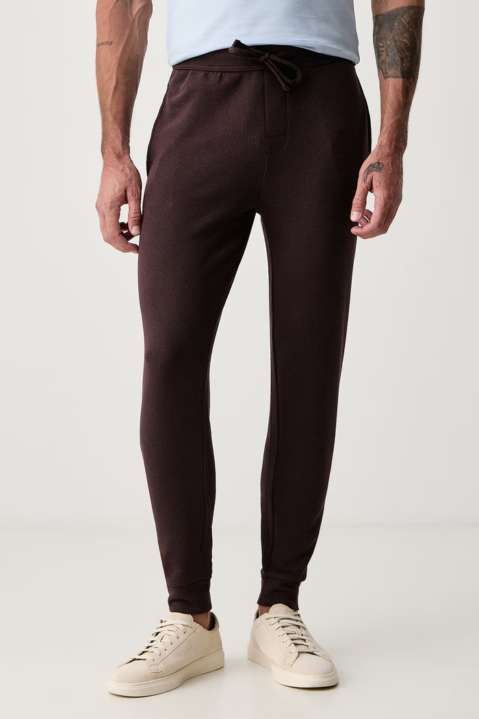 BOSS Spodnie dresowe męskie Waffle Pants Cuff brązowy 50535878
