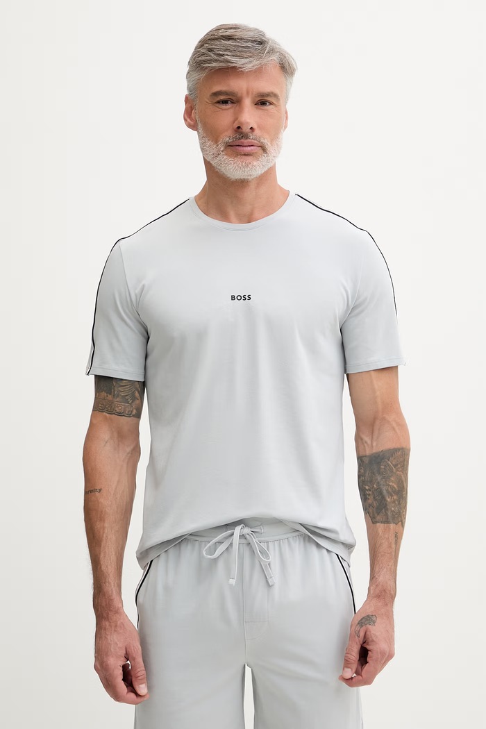 BOSS tricou loungewear bărbătesc din bumbac cu elastan Unique T-Shirt gri 50545930