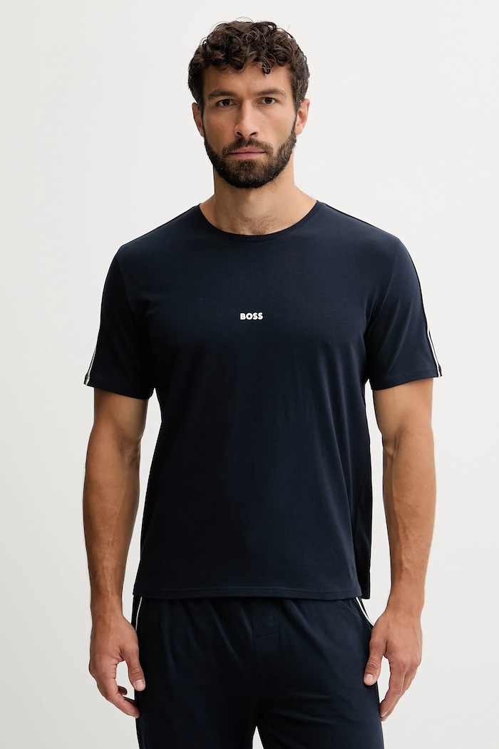 BOSS lounge tričko pánske bavlnené s elastanom Unique T-Shirt nášivka tmavomodrá 50545930