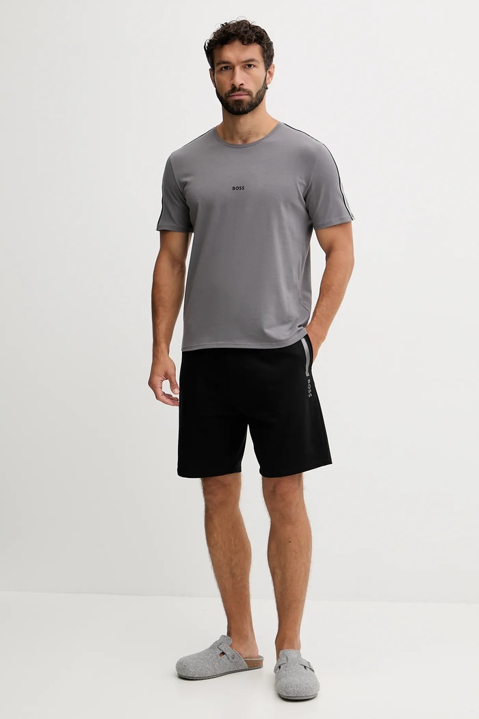 BOSS lounge tričko pánske bavlnené s elastanom Unique T-Shirt 50545930 sivá SS26