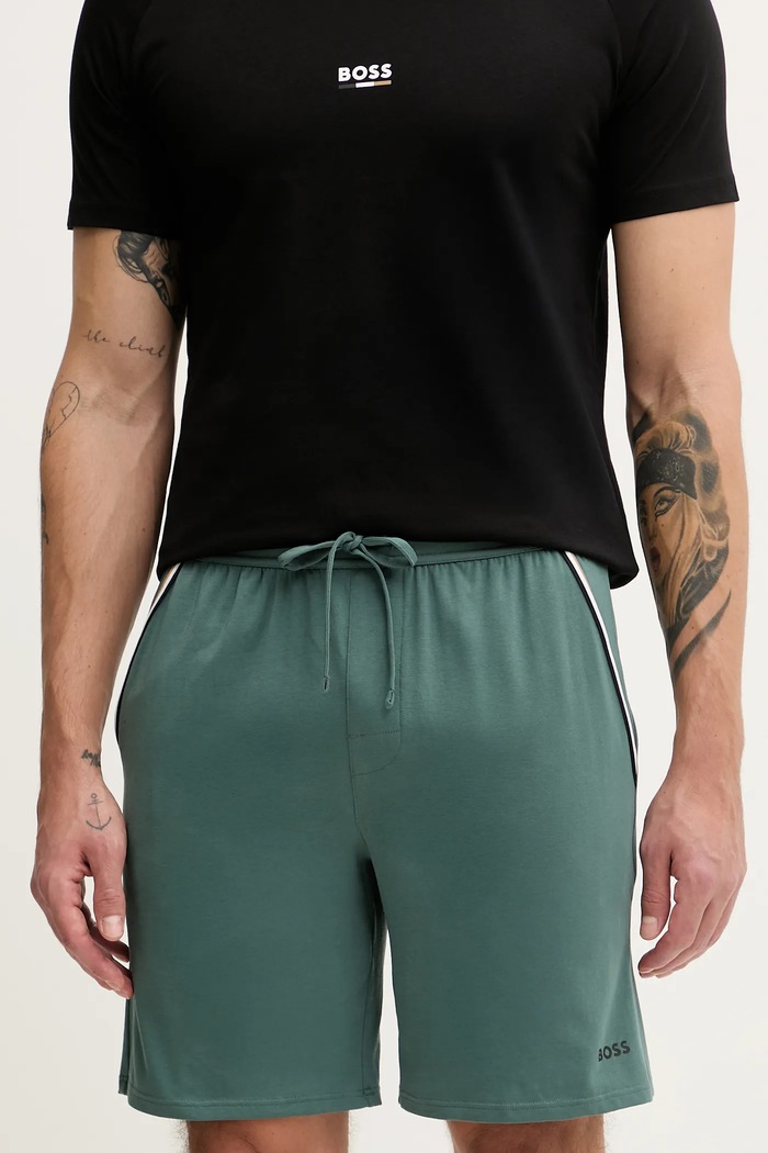 BOSS šortky lounge pánske bavlnené s elastanom Unique Shorts CW bavlna zelená 50545942