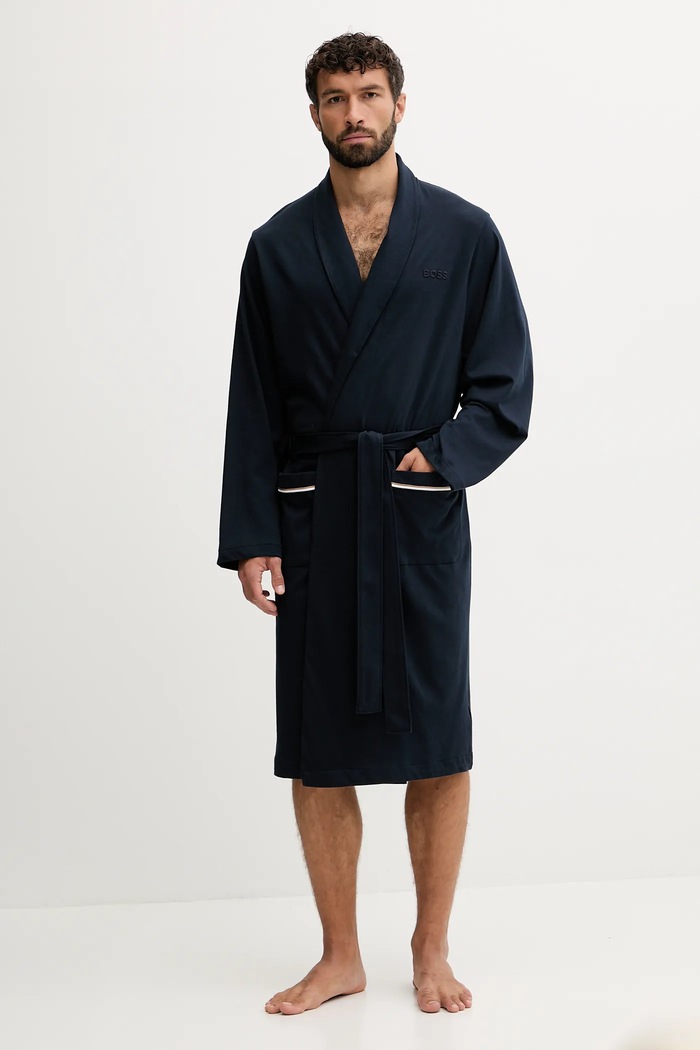 Βαμβακερό μπουρνούζι BOSS Bashinah 50545943 σκούρο μπλε AW25