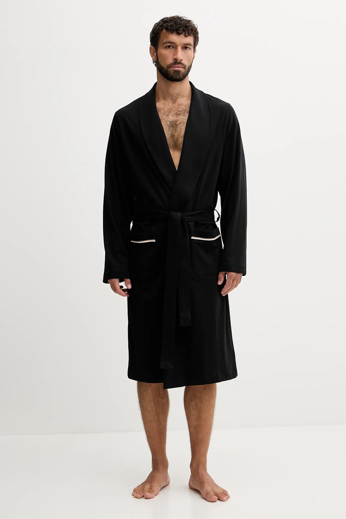 Βαμβακερό μπουρνούζι BOSS Bashinah 50545943 μαύρο AW25