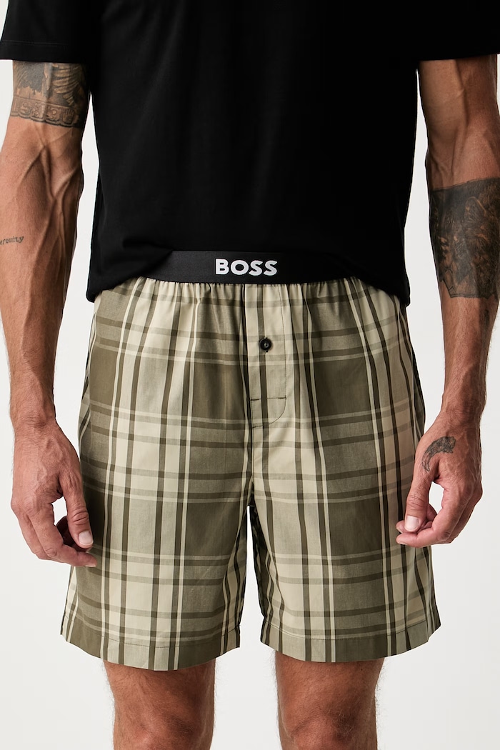 BOSS piżama dwuczęściowa męska z bawełną Easy Short Set 50545944 czarny AW25