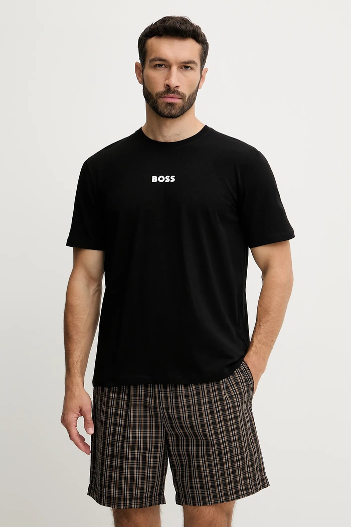 BOSS piżama dwuczęściowa męska z bawełną Easy Short Set wzorzyste czarny 50545944