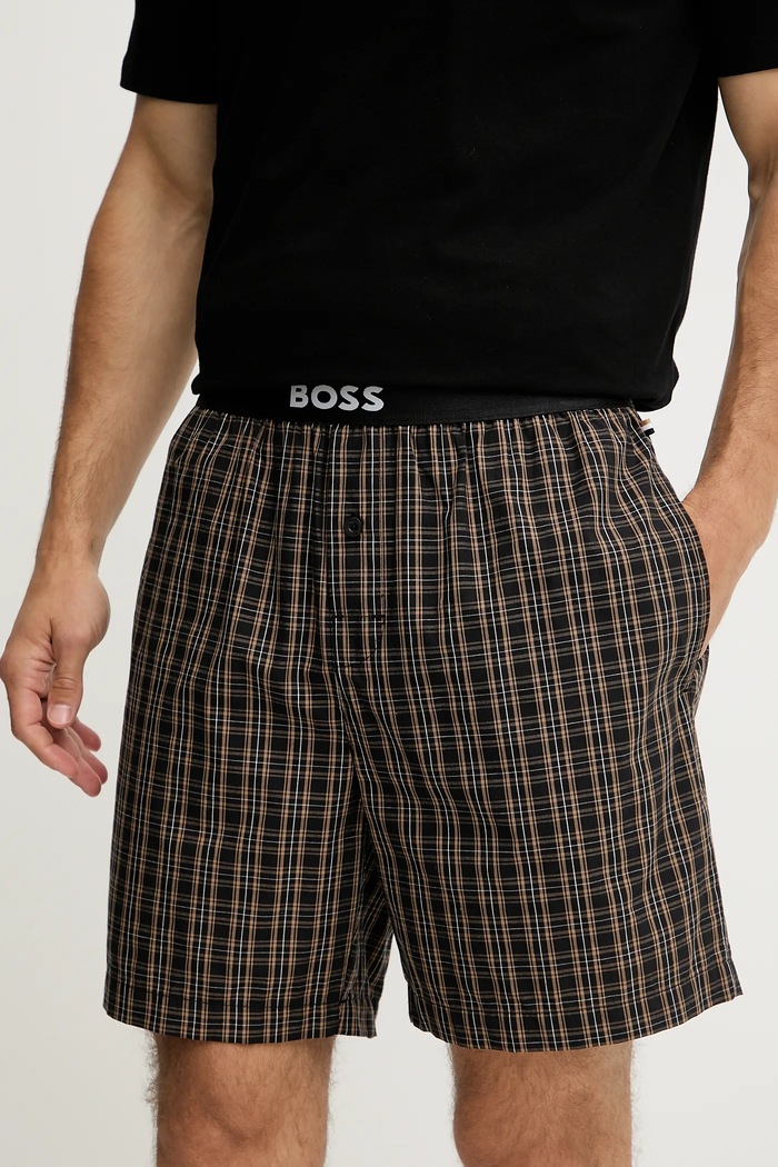 BOSS piżama dwuczęściowa męska z bawełną Easy Short Set 50545944 czarny AW25
