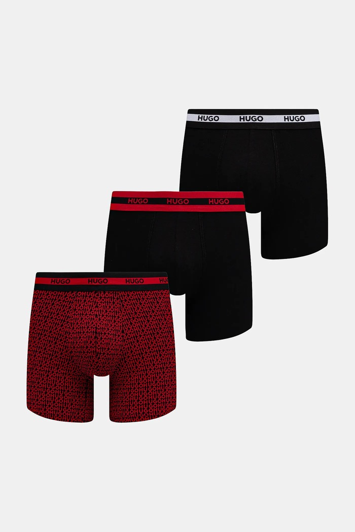 HUGO bokserice za muškarce od pamuka s elastanom BOXER BR PLANET DES 3-pack bez uzorka crna 50545674