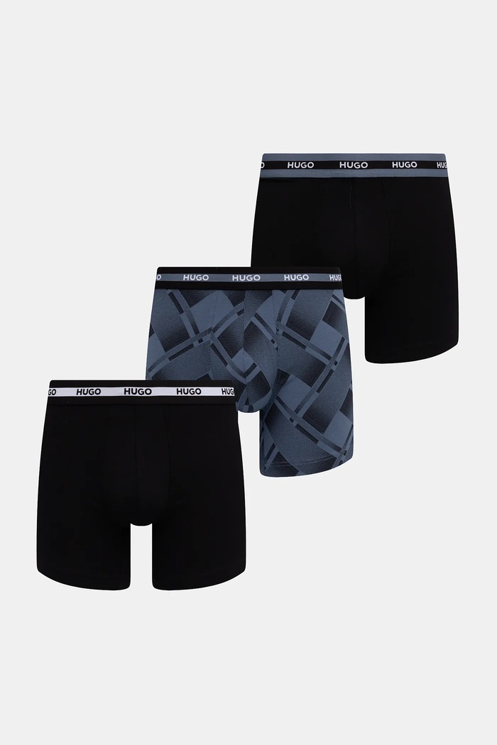 HUGO boxeri bărbați din bumbac cu elastan BOXER BR PLANET DES pachet de 3 boxeri negru 50545674
