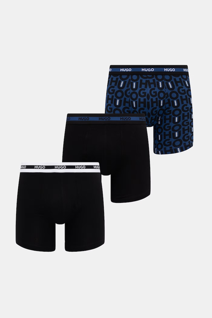 HUGO boxeri bărbați bumbac cu elastan BOXER BR PLANET DES pachet de 3 negru 50545674