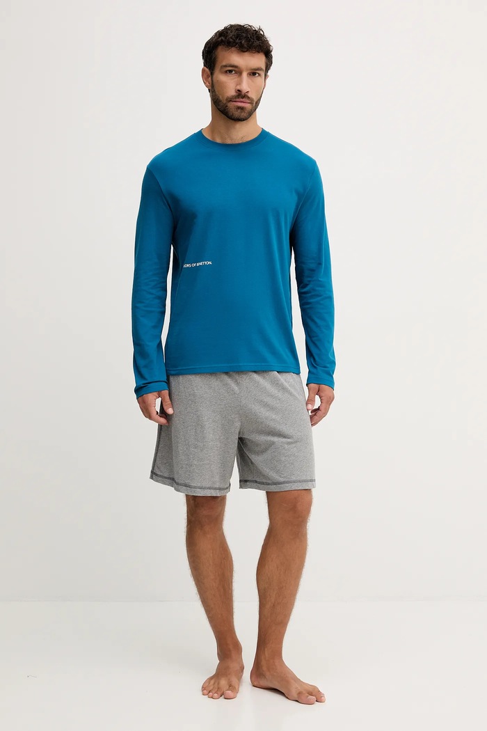 United Colors of Benetton longsleeve piżamowy bawełniany 30964M021 niebieski AW25