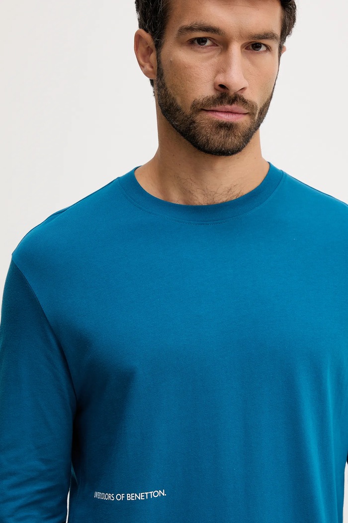 United Colors of Benetton longsleeve piżamowy bawełniany niebieski 30964M021