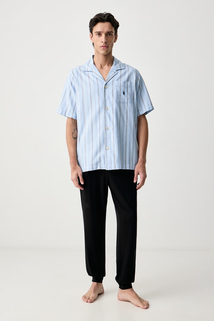 Polo Ralph Lauren Koszula piżamowa męska bawełniana 714981415 niebieski SS26