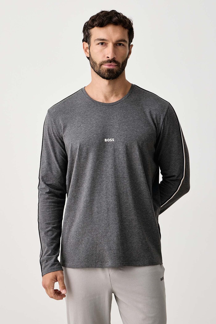 BOSS Homewear majica dugih rukava muška od pamuka s elastanom Unique LS-Shirt siva 50550484