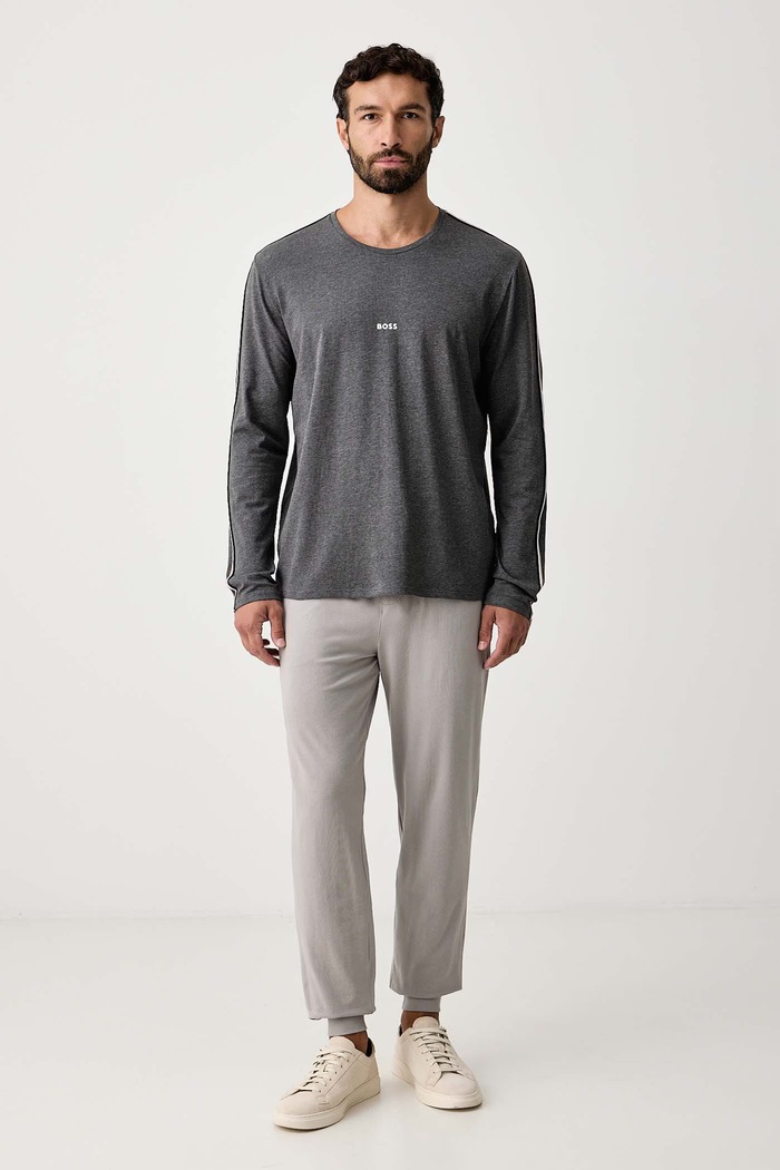 BOSS Homewear majica dugih rukava muška od pamuka s elastanom Unique LS-Shirt 50550484 siva AW25