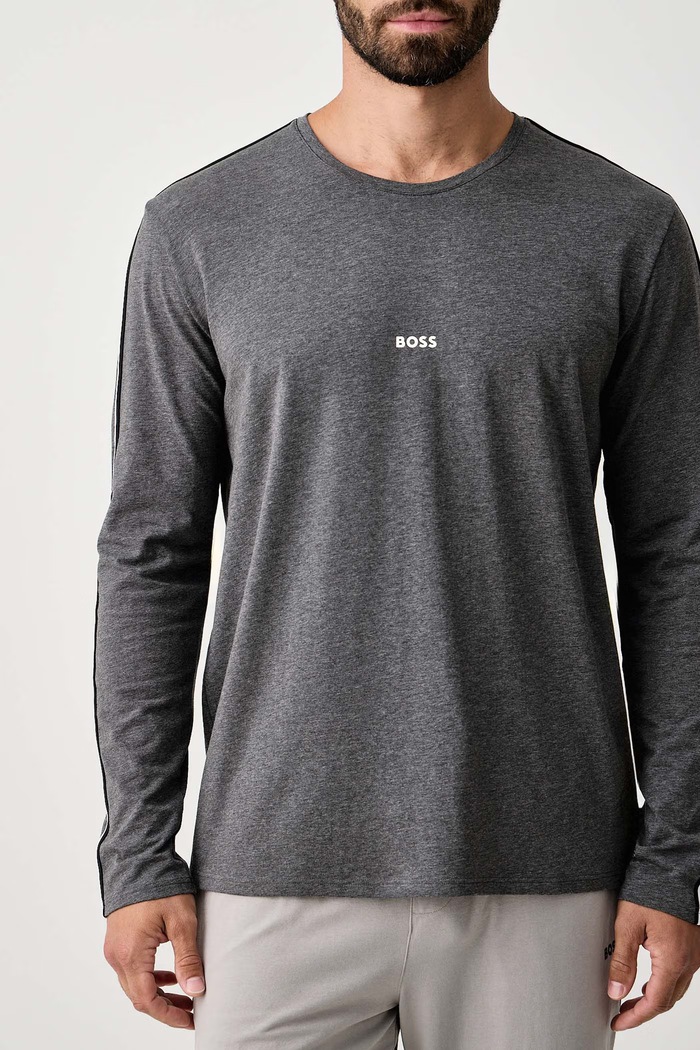 Homewear majica dugih rukava muška od pamuka s elastanom Unique LS-Shirt BOSS 50550484 siva
