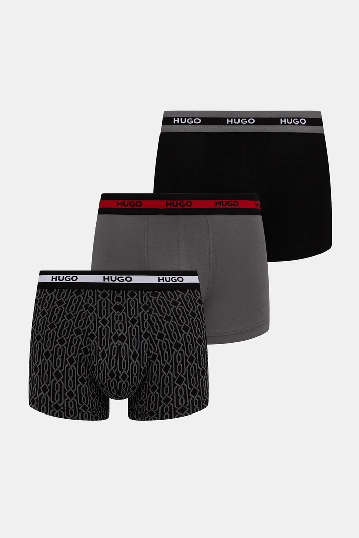 HUGO boxeri bărbați cu bumbac TRUNK TR PLANET DES pachet de 3 uni negru 50545668