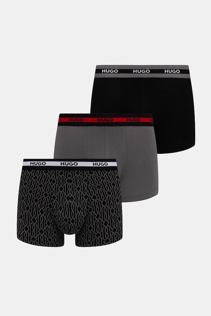 HUGO boxeri bărbați cu bumbac TRUNK TR PLANET DES pachet de 3 uni negru 50545668