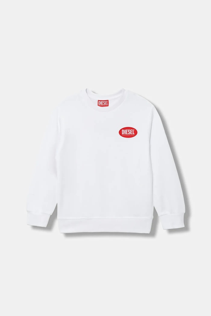 Dětská bavlněná mikina Diesel SPATCH OVER SWEAT-SHIRT bez kapuce bílá J02482