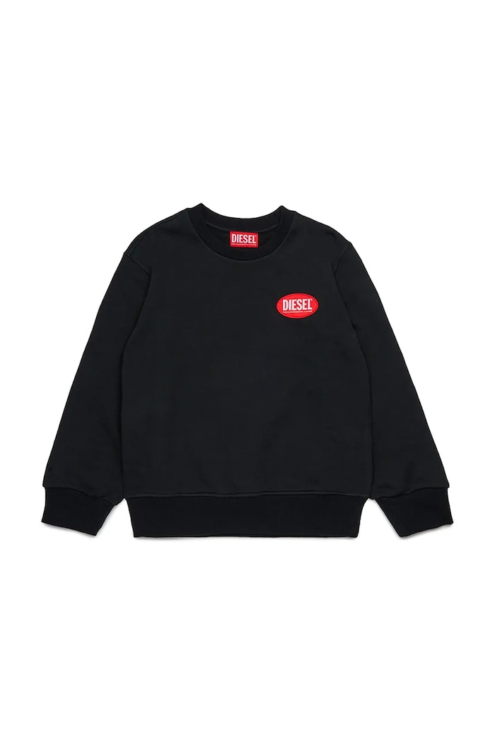Otroški bombažen pulover Diesel SPATCH OVER SWEAT-SHIRT Brez kapuce črna J02482