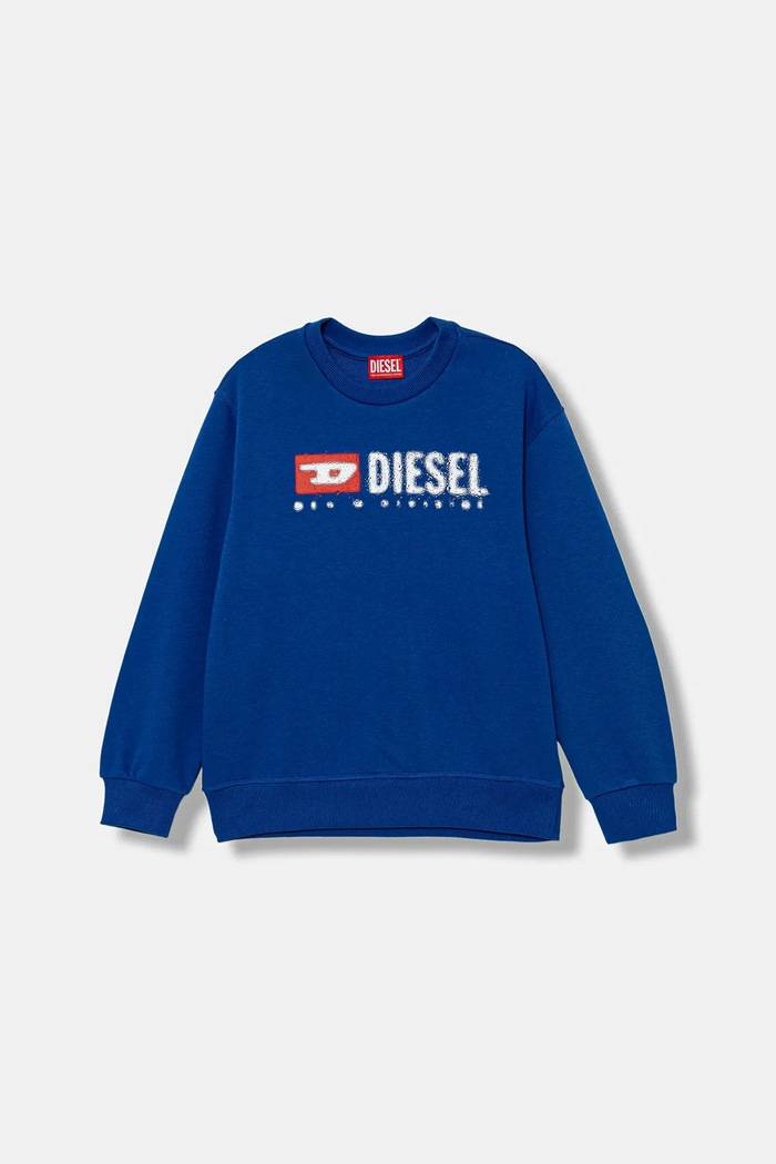 Dětská bavlněná mikina Diesel SDROPS OVER SWEAT-SHIRT bez kapuce modrá J02483