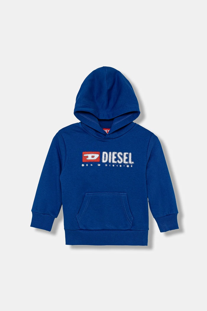 Детски суичър Diesel SDROPSHOOD OVER SWEAT-SHIRT с качулка син J02485