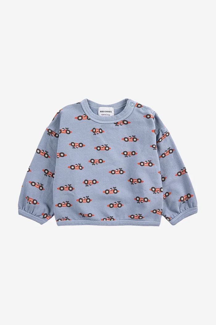 Bobo Choses bluza niemowlęca Race Car z elastanem niebieski 225AB011