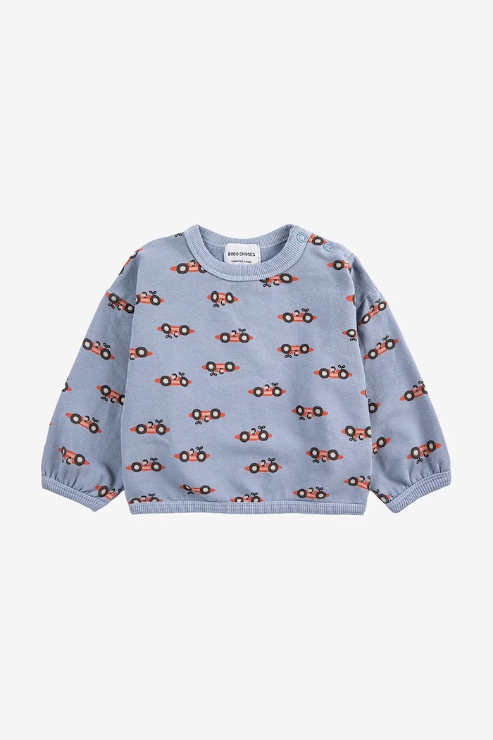 Bobo Choses bluza niemowlęca Race Car z elastanem niebieski 225AB011