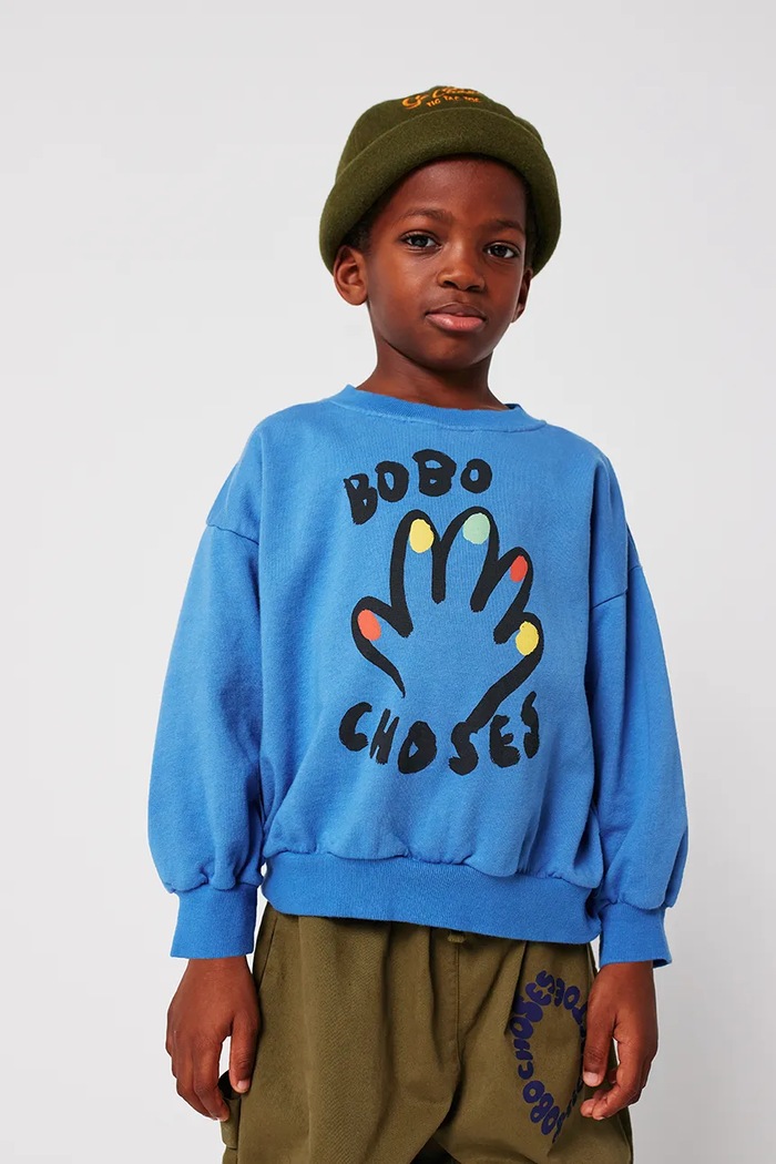 Detská bavlnená mikina Bobo Choses High Five potlač modrá 225AC035
