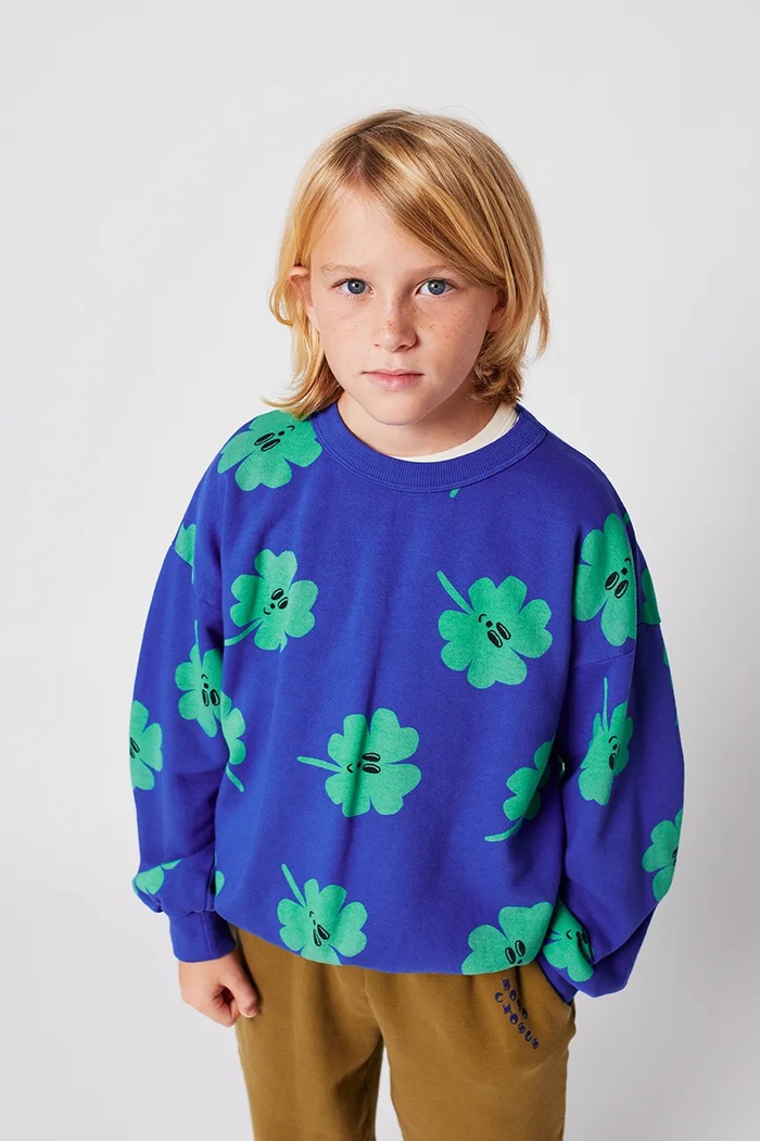 Detská bavlnená mikina Bobo Choses Lucky Clover potlač modrá 225AC039