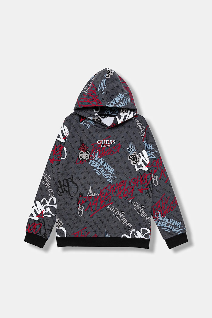 Guess bluza bawełniana dziecięca z kapturem szary L5BQ04.KAD74.9BYA