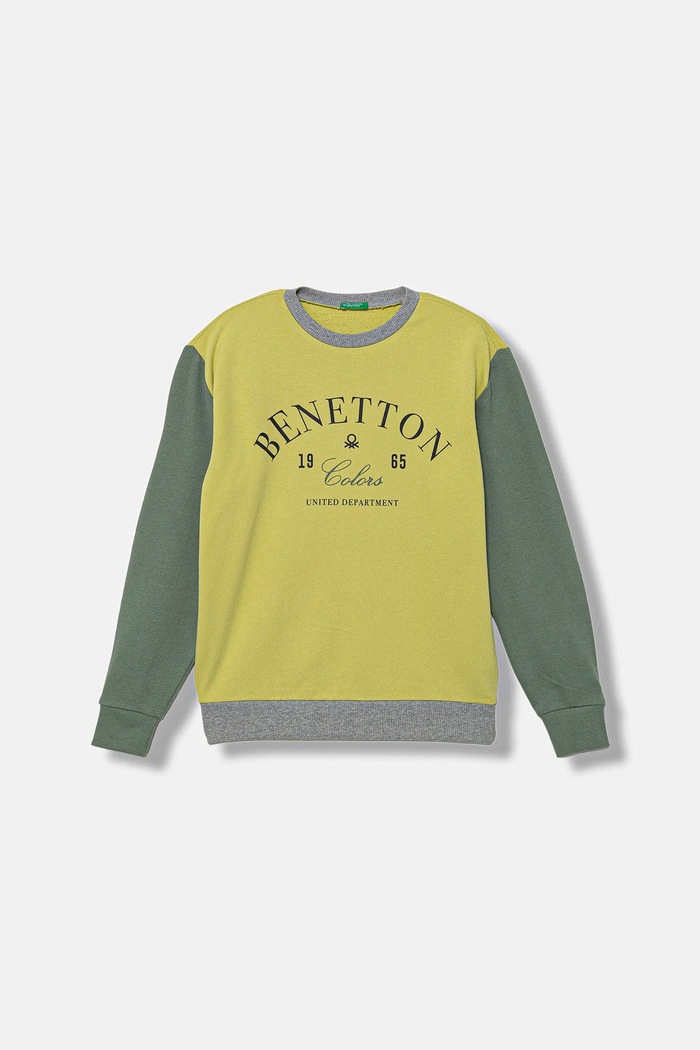 United Colors of Benetton hanorac de bumbac pentru copii print verde 3J68C10PZ.G.seasonal