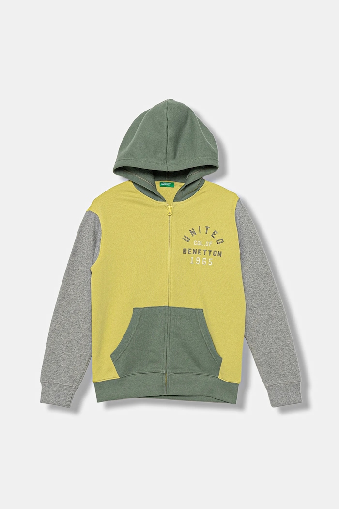 United Colors of Benetton bluza bawełniana dziecięca z kapturem żółty 3J68C505C.G.seasonal