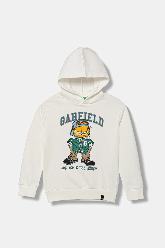 Dětská bavlněná mikina United Colors of Benetton s kapucí bílá 3UNIC204Y.G.seasonal