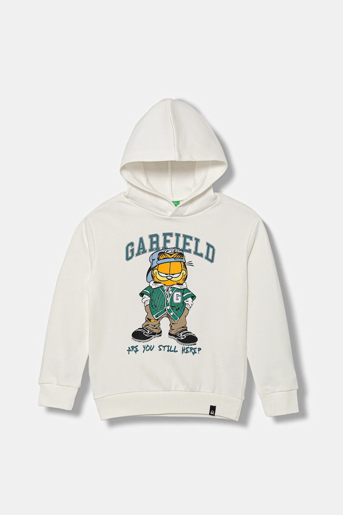 Dětská bavlněná mikina United Colors of Benetton s kapucí bílá 3UNIC204Y.G.seasonal