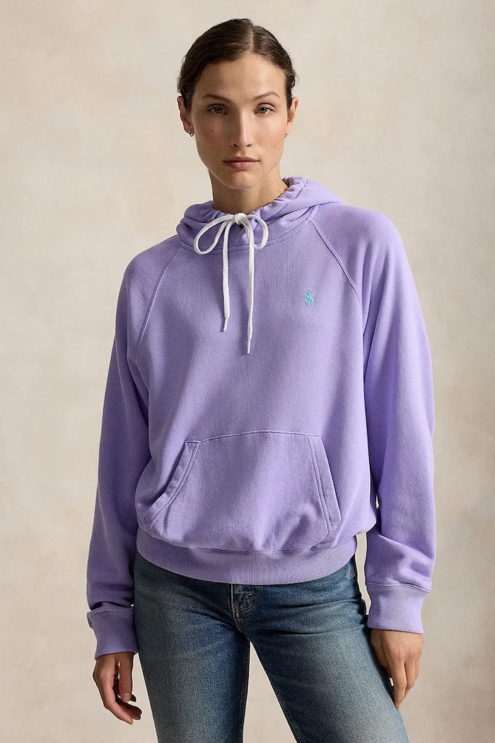 Polo Ralph Lauren Hanorac cu glugă pentru femei cu bumbac violet 211971691
