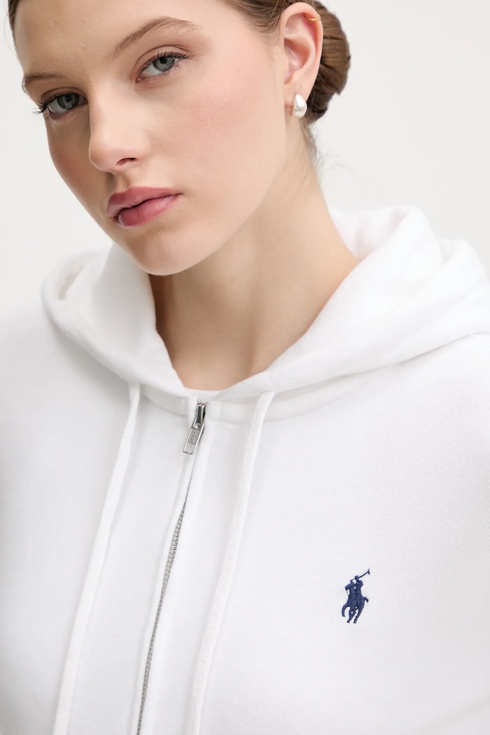 Polo Ralph Lauren rozepínací mikina s kapucí dámská bavlněná bílá 211971693