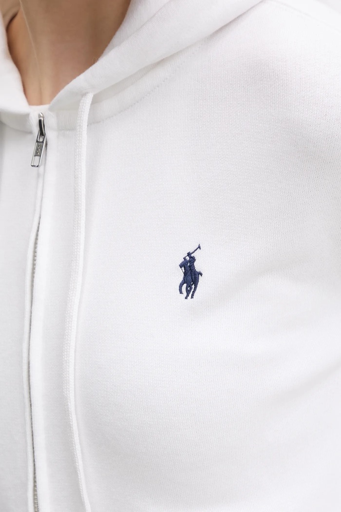 Polo Ralph Lauren rozepínací mikina s kapucí dámská bavlněná 211971693 bílá