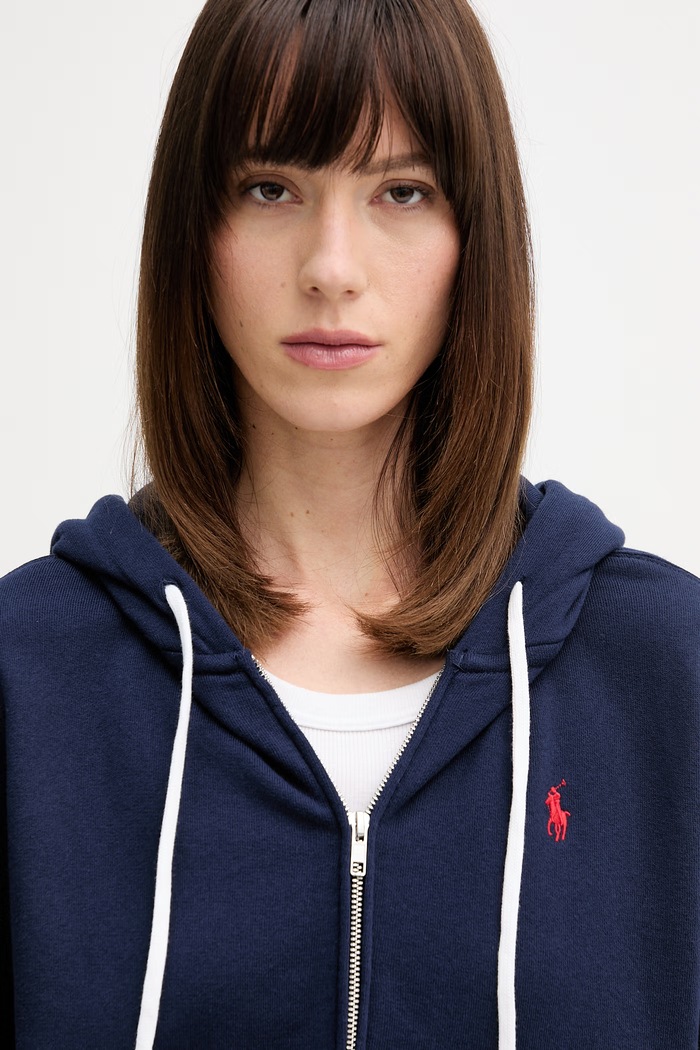 Polo Ralph Lauren rozepínací mikina s kapucí dámská bavlněná námořnická modř 211971693