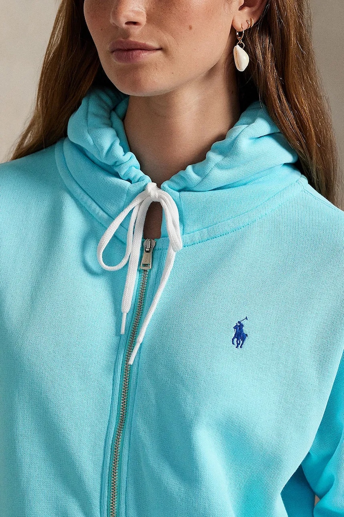 Polo Ralph Lauren hanorac cu fermoar și glugă pentru femei din bumbac turcoaz 211971693