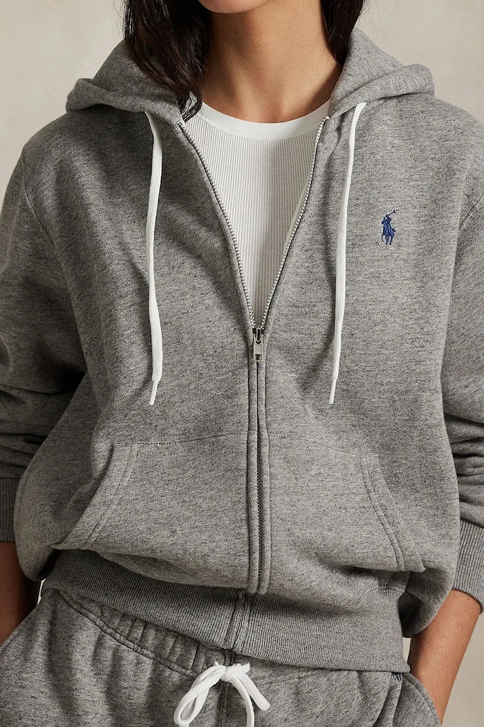 Polo Ralph Lauren суичър с цип и качулка памучен дамски сив 211971693