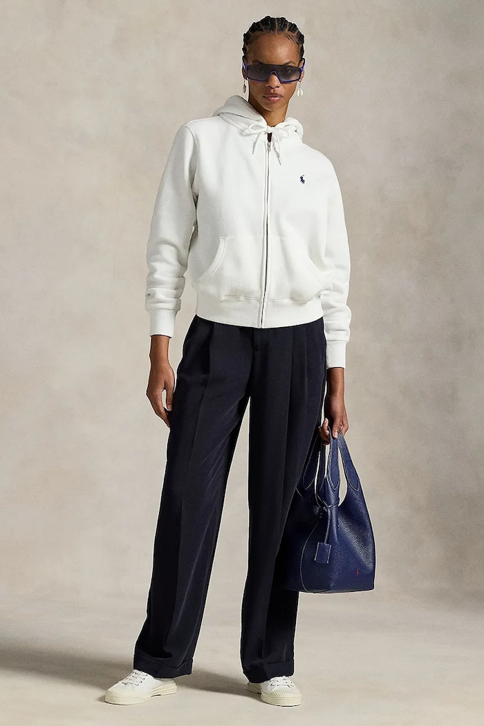 Oblečení Polo Ralph Lauren rozepínací mikina s kapucí dámská s bavlnou 211971699 bílá