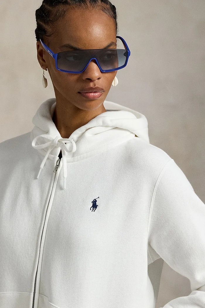 Polo Ralph Lauren rozepínací mikina s kapucí dámská s bavlnou bílá 211971699