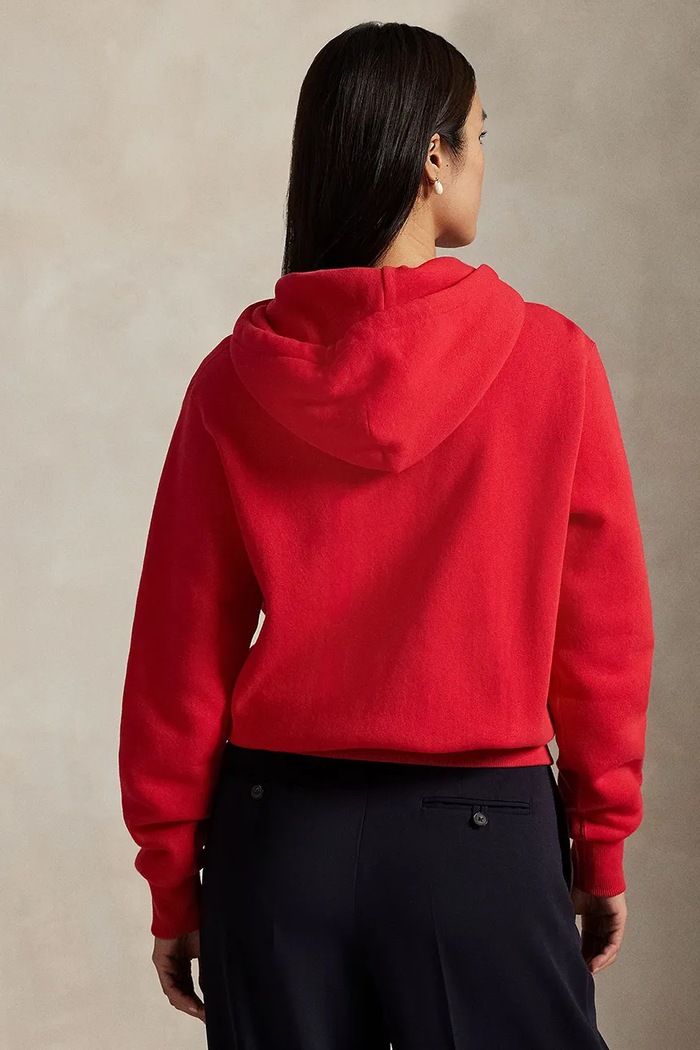 Polo Ralph Lauren μπλούζα με κουκούλα και κουμπιά γυναικεία με βαμβάκι 211971699 κόκκινο AA00