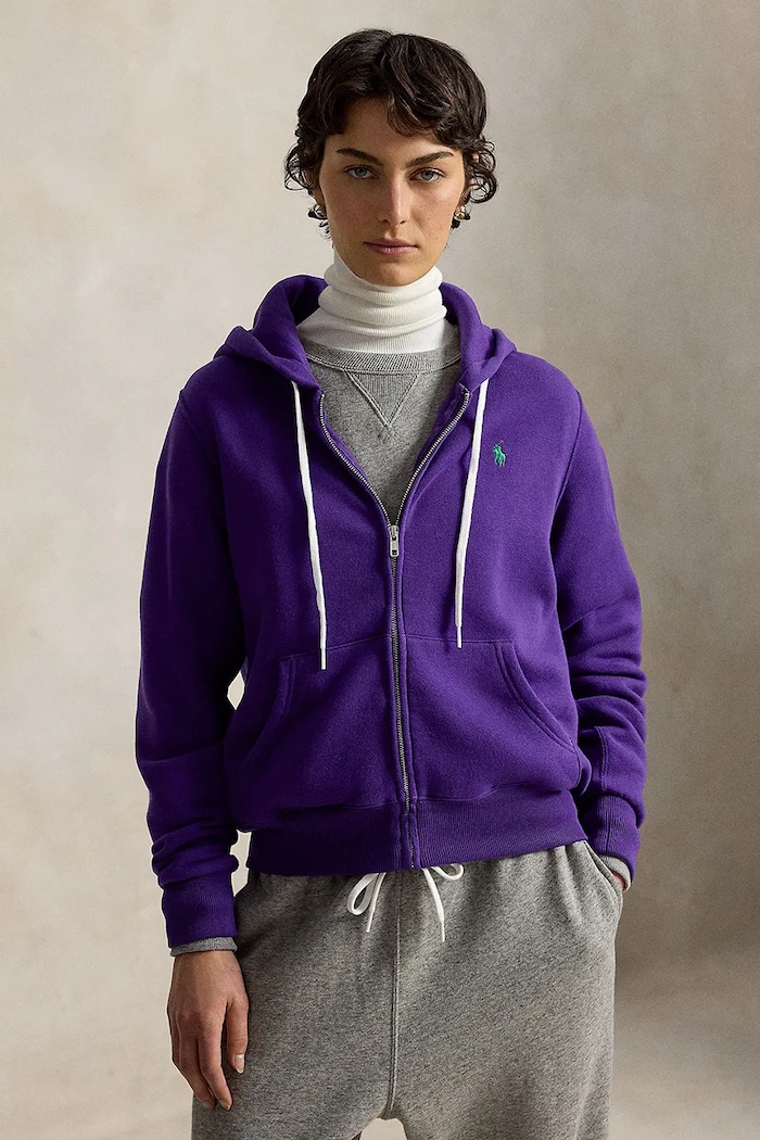 Polo Ralph Lauren Кофта на замке с капюшоном с хлопком для женщин фиолетовой 211971699