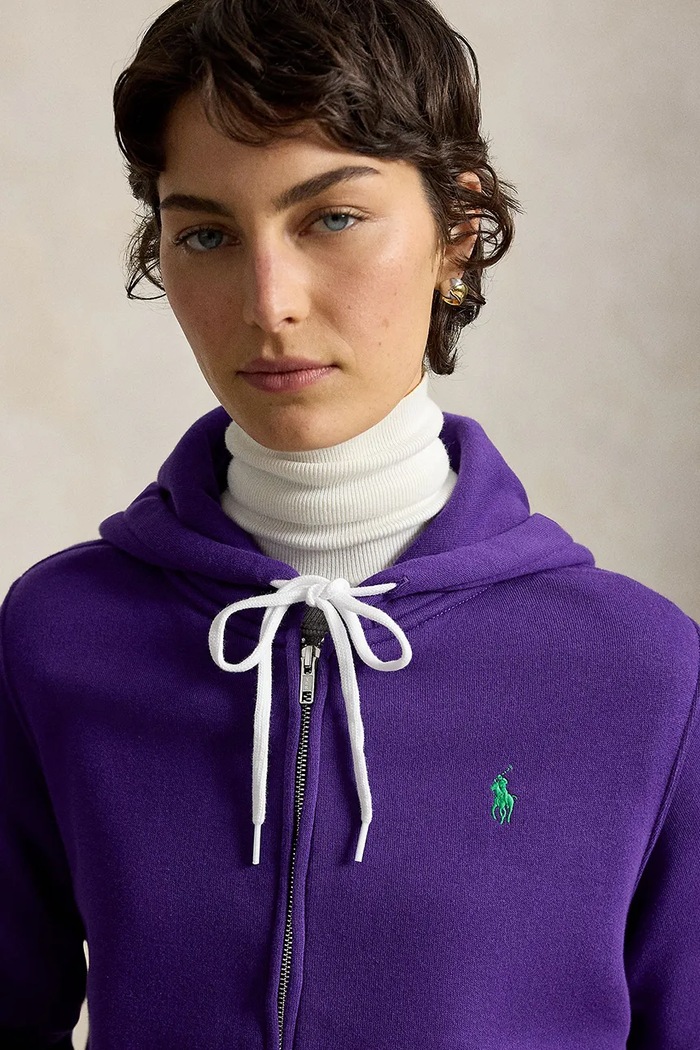 Кофта на замке с капюшоном с хлопком для женщин Polo Ralph Lauren 211971699 фиолетовой